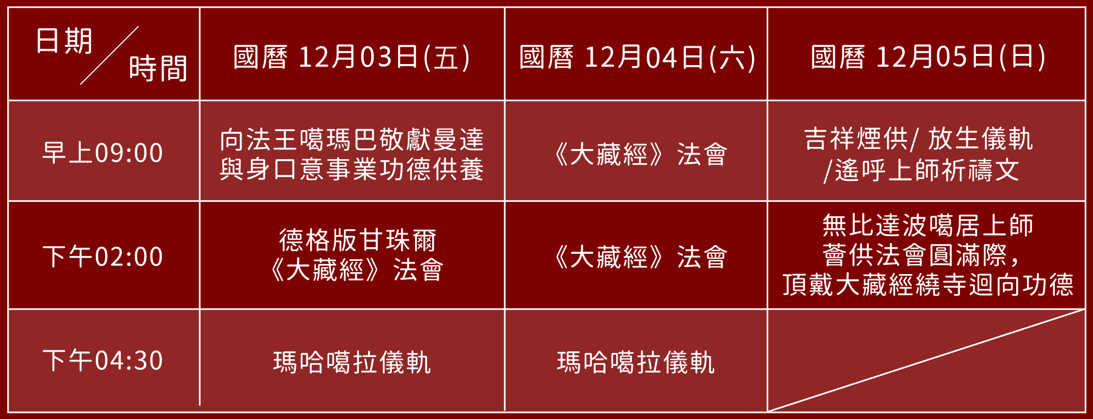 護國大藏經法會 法會時間表